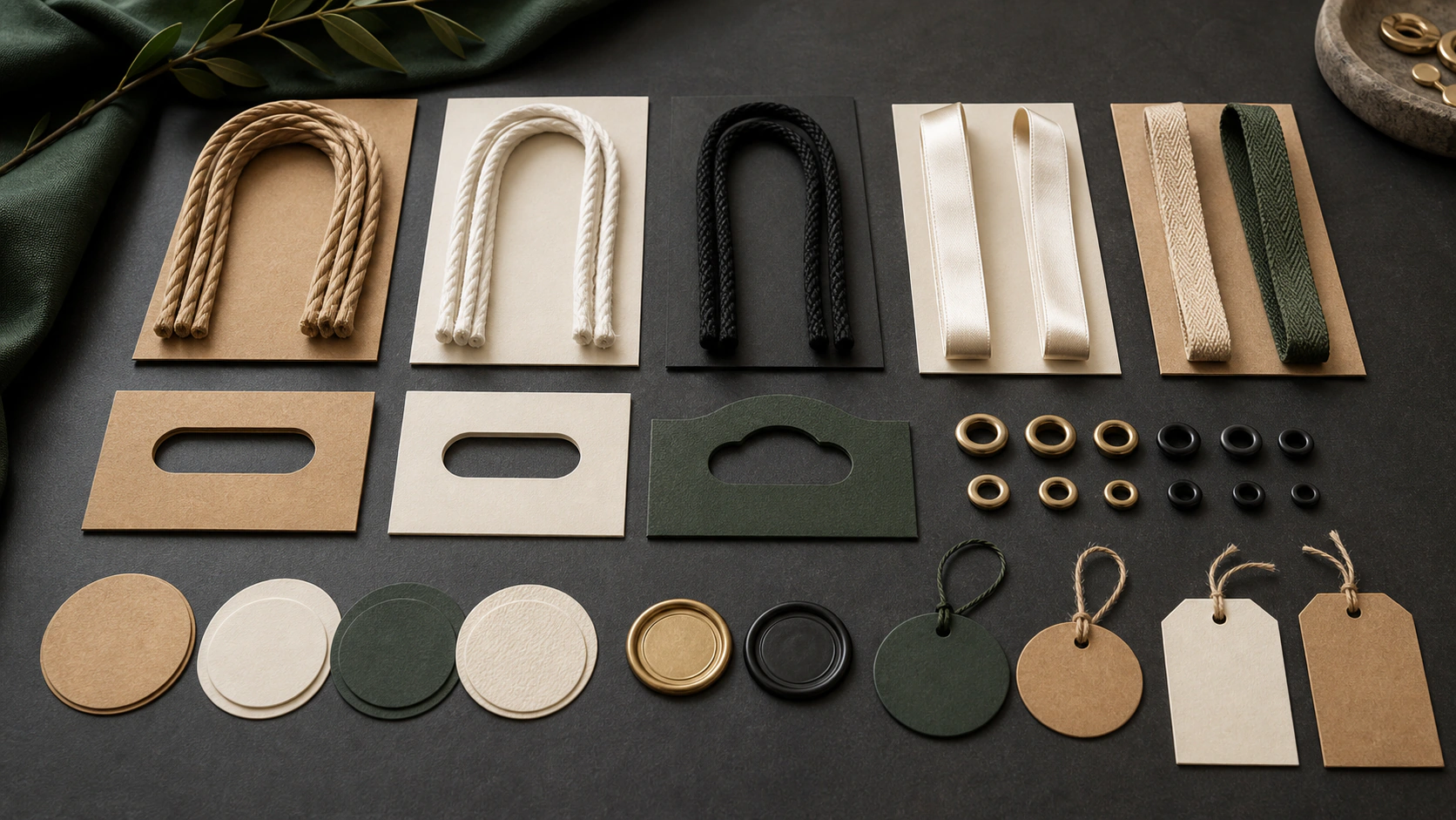 Paper bag handles labels seals and brand details