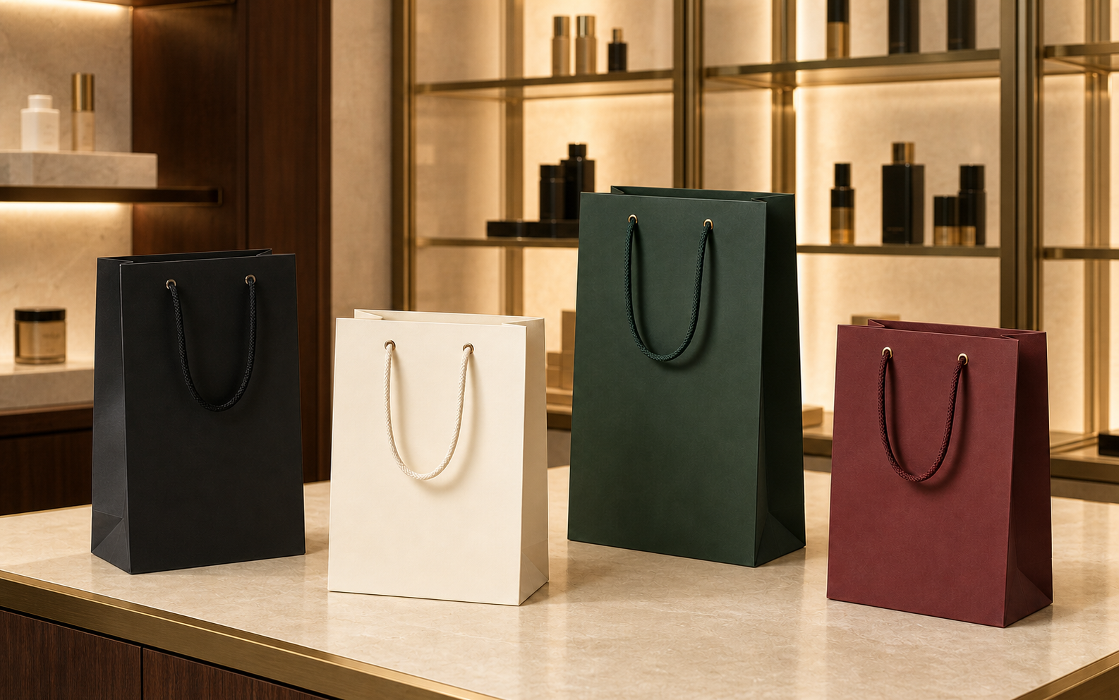 Kraft boutique glossy and color paper gift bags