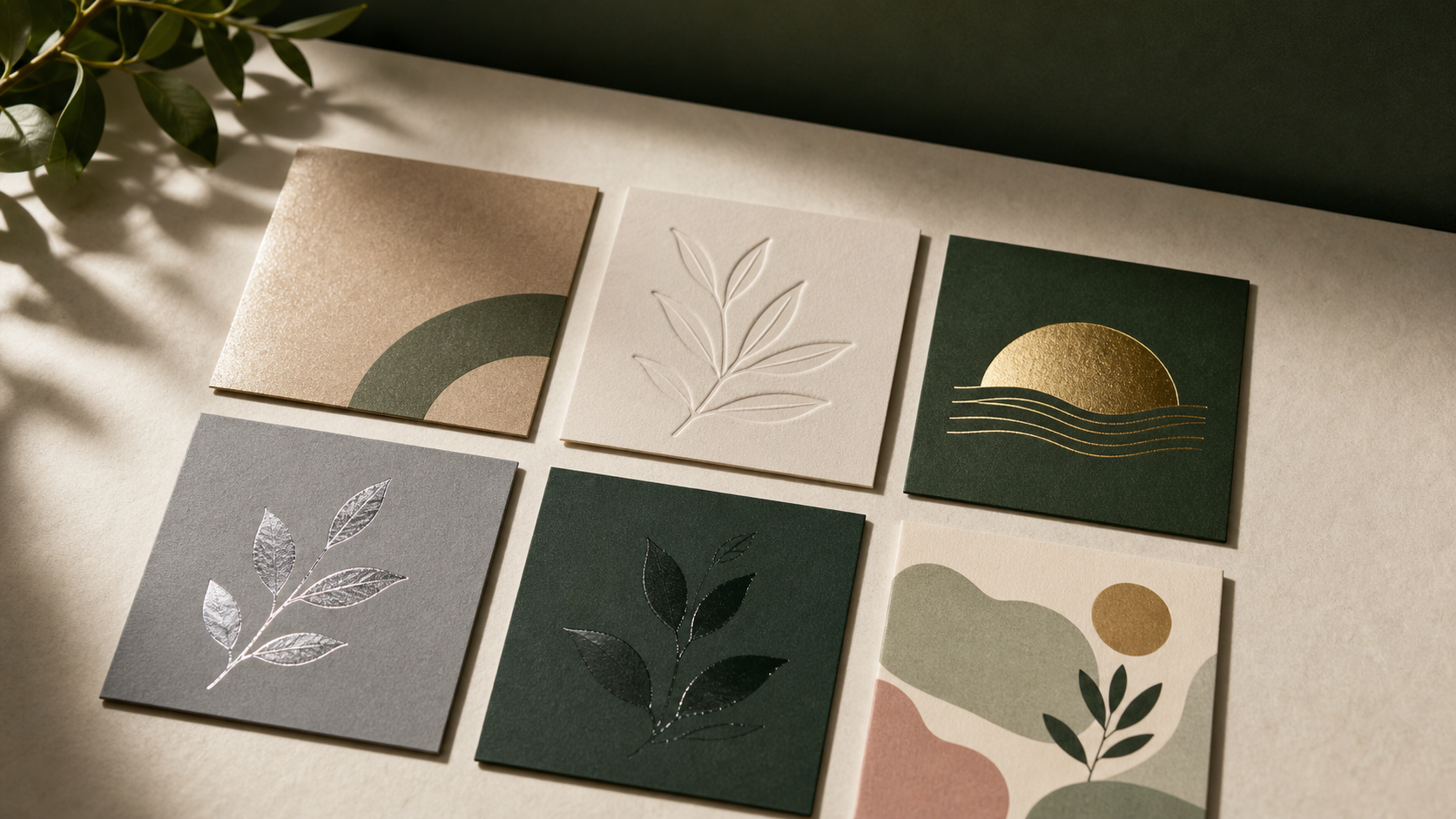 Six paper printing and finishing samples